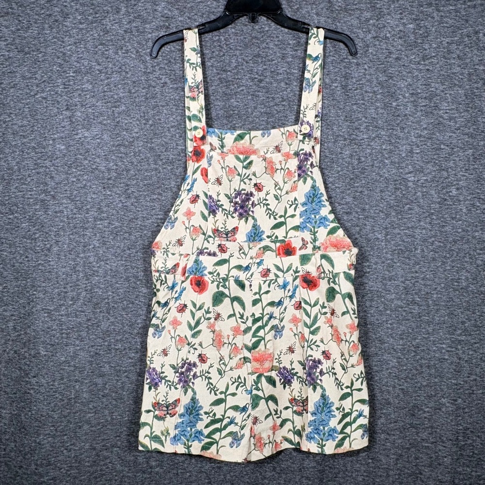 Cider Floral Corduroy Short Overalls XL Cream Wildflower Butterfly Romper